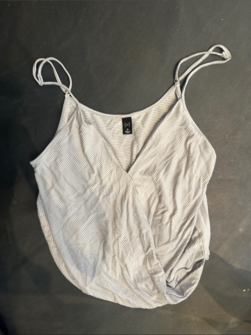 Light Gray Striped Wrap-Front Cami with Adjustable Straps